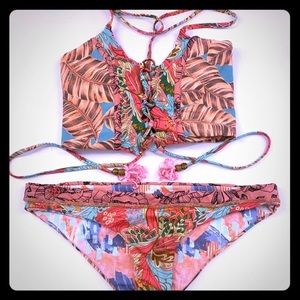 Maaji reversible lace up tasseled bikini Medium